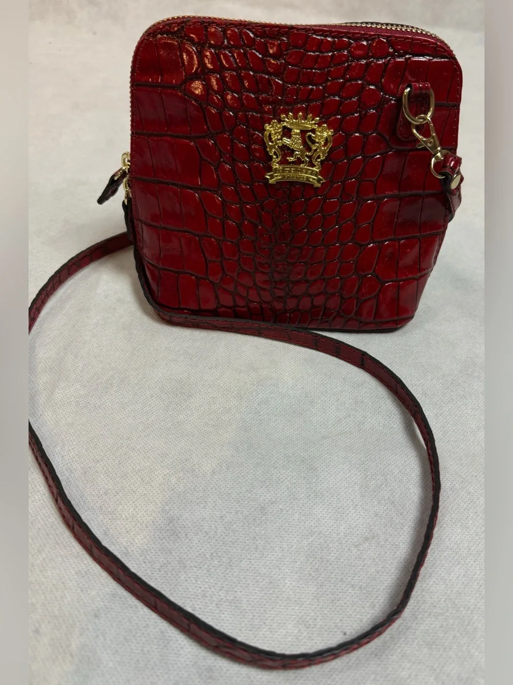 Vintage Firenze Red Croc Embossed Leather Mini Crossbody Bag made in Italy Gold - Picture 9 of 15